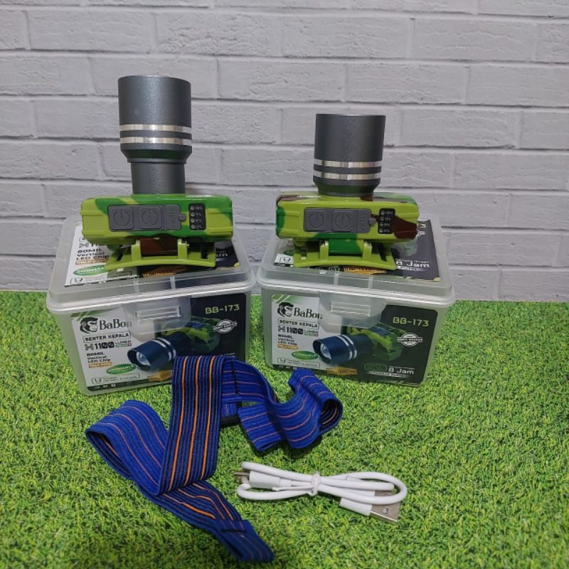Senter kepala army babon BB-173 putih dan kuning 60watt pro+ senter kepala zoom senter kepala laser 