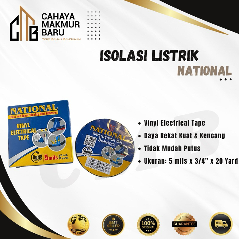 Isolasi/ Isolasi Listrik/ Isolasi Listrik PVC/Isolasi Listrik National/ 20 Yard/ Isolasi Hitam
