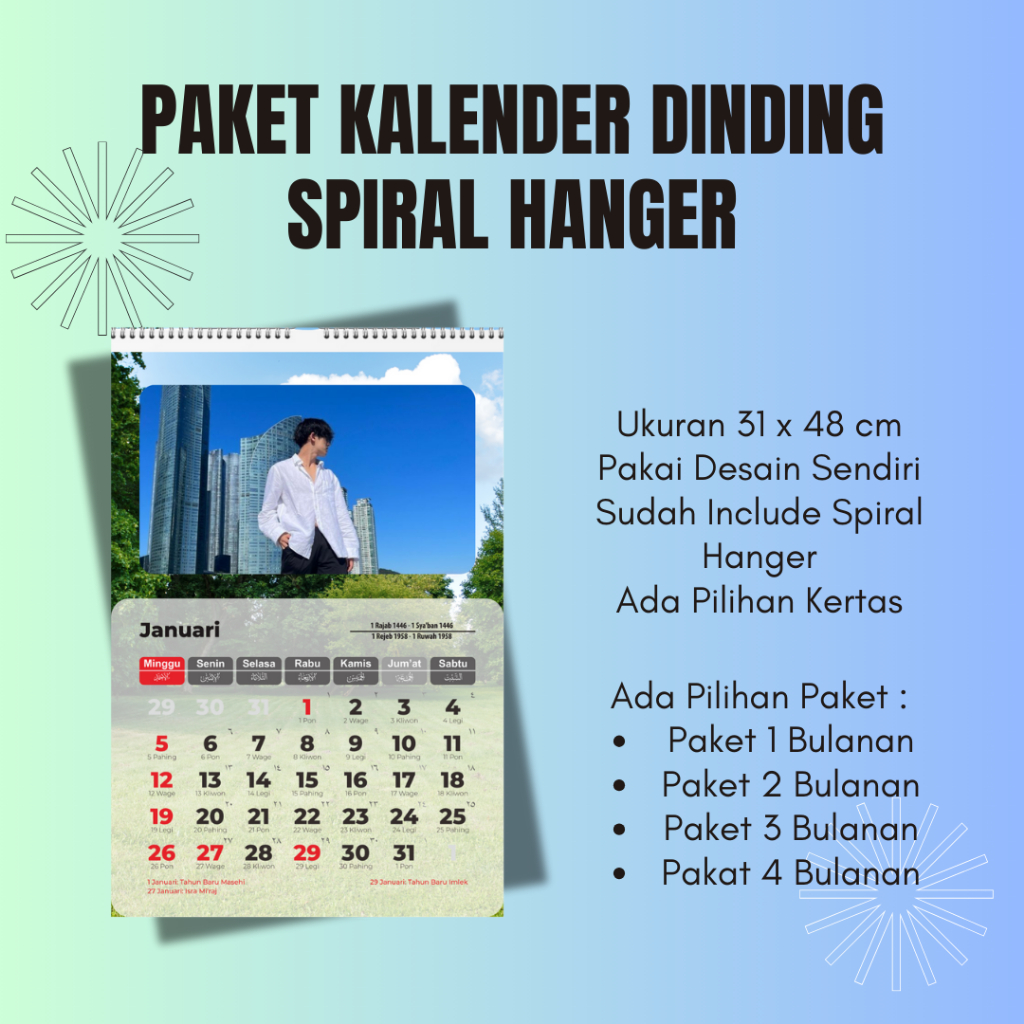 

(SPIRAL) PAKET KALENDER DINDING 2025 SPIRAL KAWAT HANGER A3+ TANPA MINIMAL JEMBER