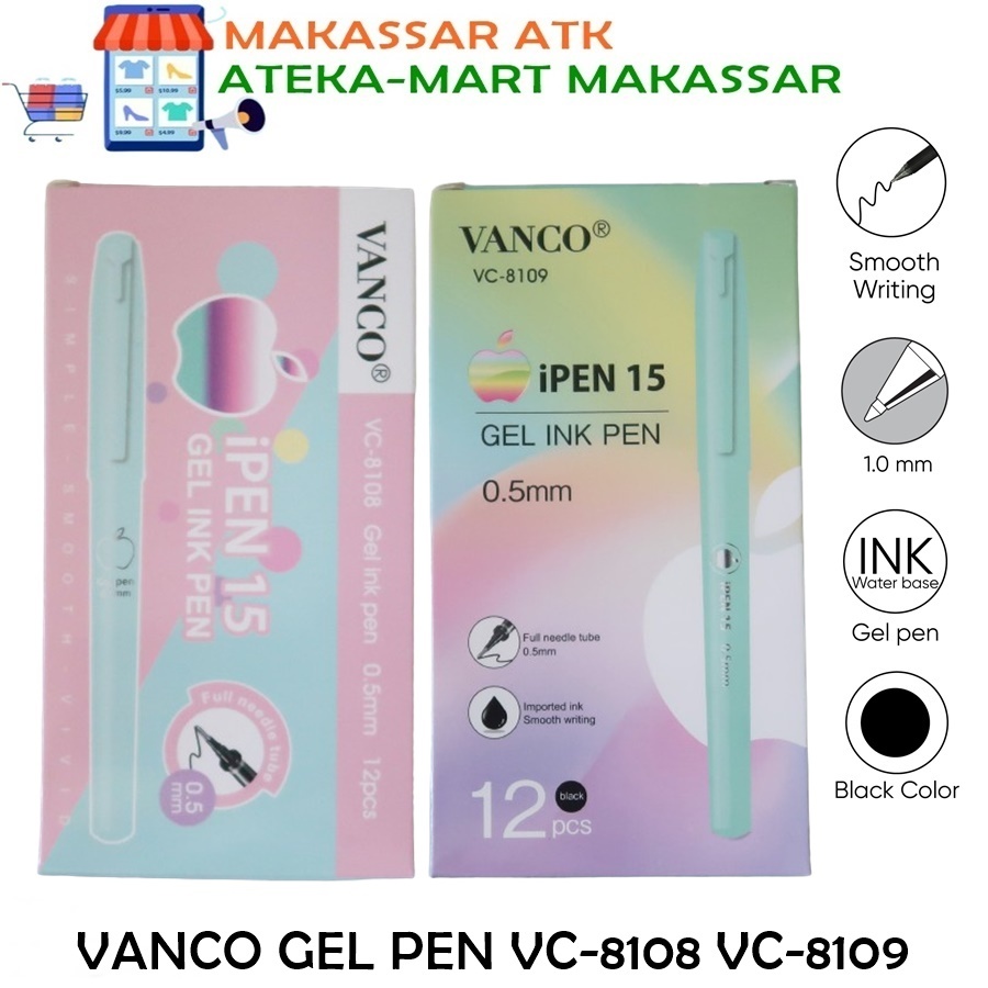 

[BOX/12PCS] VANCO GEL PEN VC-8108 VC-8109 PEN MURAH