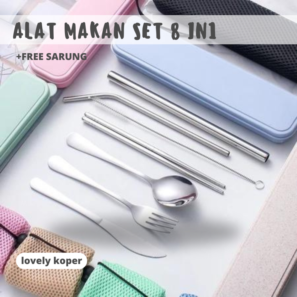 Alat Makan Set Sendok Set Garpu Pisau Sumpit Sikat Sedotan Cutlery Set