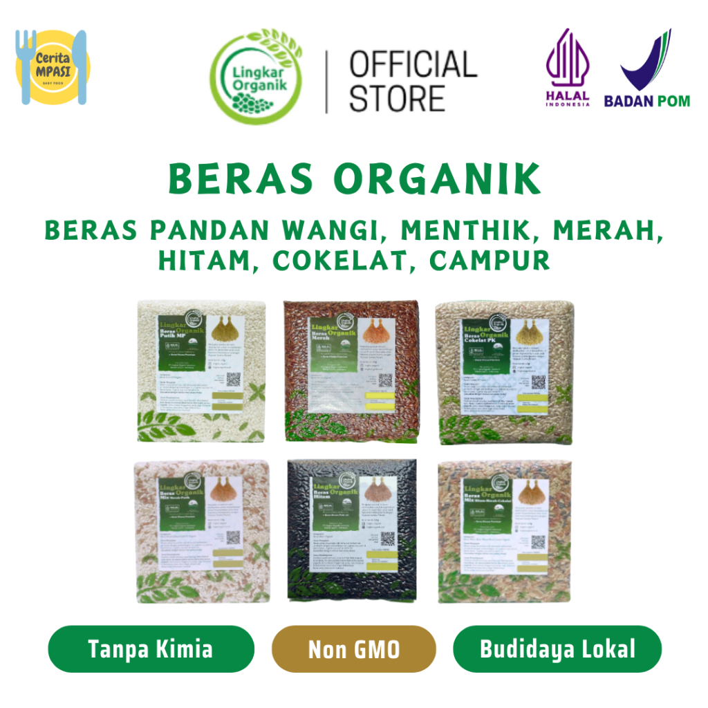 

Lingkar Organik Beras Putih Pandan Wangi, Menthik, Beras Merah, Beras Hitam, Beras Coklat, Beras Mix