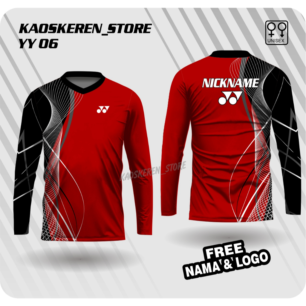 jersey badminton yonex lengan panjang baju bulutangkis kaos badminton unisex free custom nama logo