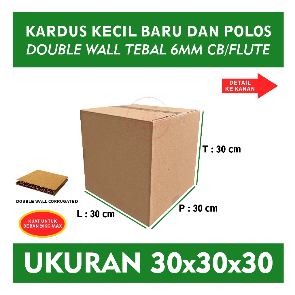 

Kardus Box Karton Packing Polos 30x30x30 Double Wall