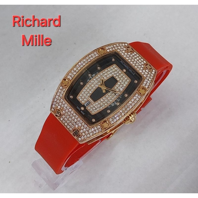 (BISA COD) JAM TANGAN WANITA - CEWEK RICHARD MILLE - TALI BAHAN RUBBER - TANGGAL AKTIF  - DIAMETER 3