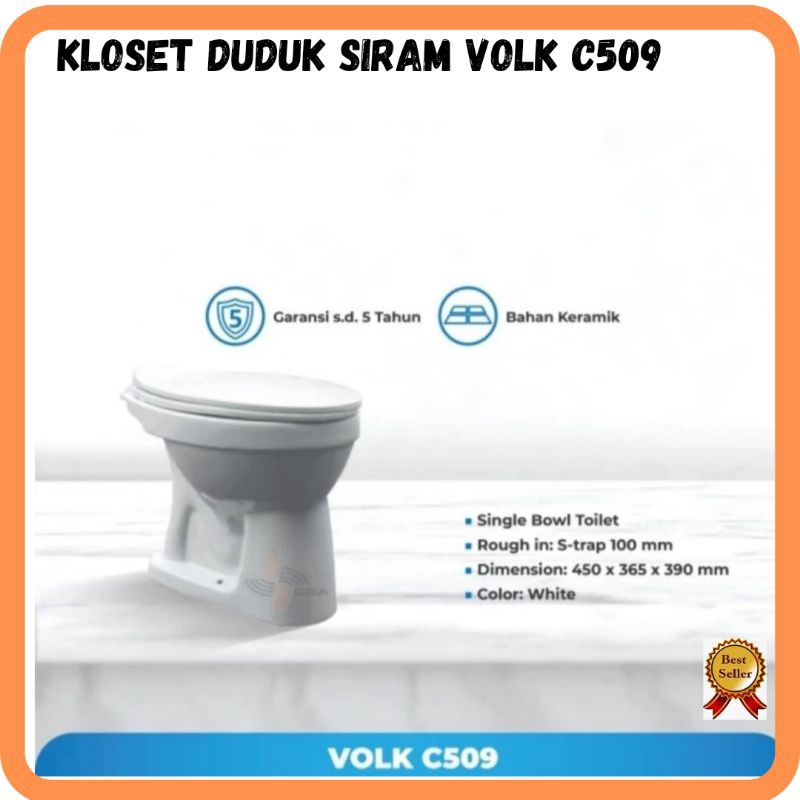 kloset Duduk Siram+Tutup/Kloset Duduk Siram Volk/Set Toilet Siram