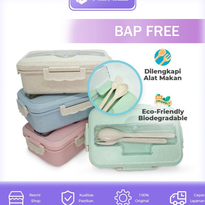 VISHAL Lunch Box Kotak Bekal Makan Jerami Gandum Kotak Makan Sendok Tempat Makan Lunch Box Kotak Bek