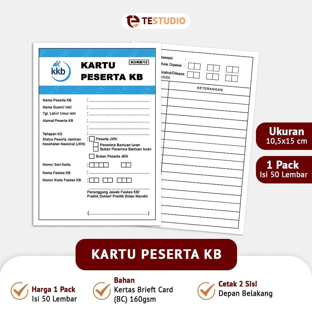 

Kartu Peserta KB / Kartu Keluarga Berencana / Kartu Cetak Bolak Balik