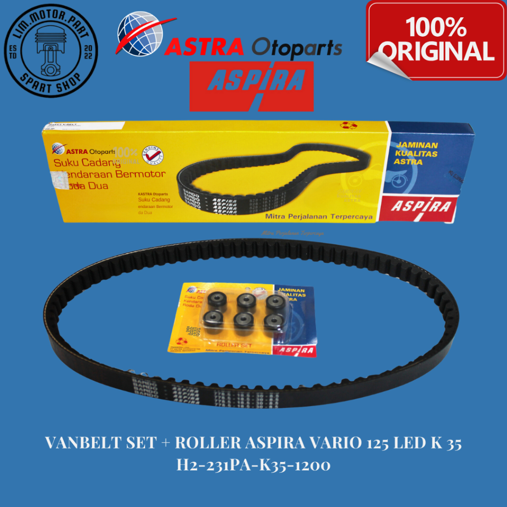 COD | VANBELT SET ASPIRA / V-BELT + ROLLER ASPIRA ASTRA (V-BELT SET) VARIO 125 FI LED ORIGINAL 100%