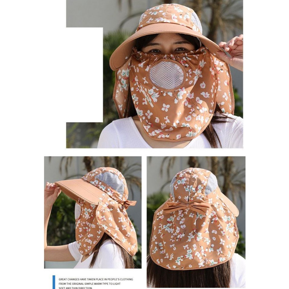 Pasti Keren TOPI PANTAI WANITA VISOR LIPAT LEBAR  TOPI PANTAI CADAR PENUTUP WAJAH TOPI SAWAH ANTI UV