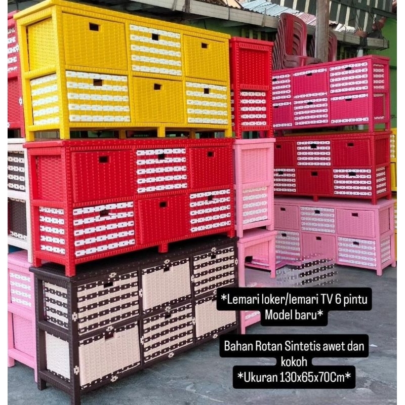 LEMARI LOKER ROTAN / LEMARI TV ROTAN 6 PINTU ATAU LACI