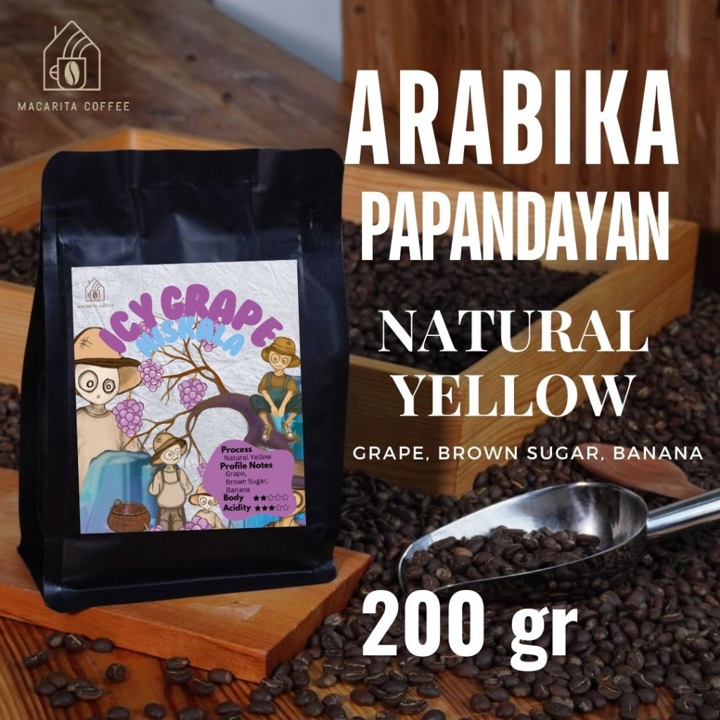 

Macarita Icy Grape Kopi Arabika Papandayan Natural Yellow Arabika Single Origin Roasted Coffee Bean Grade 1 Premium 200gram