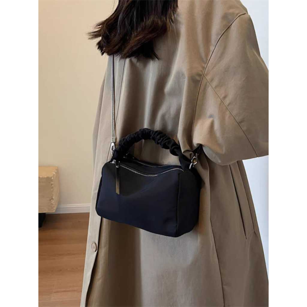 2in1 tas tenteng selempang wanita hitam rantai silver simple casual black sling bag hand bag cute mi