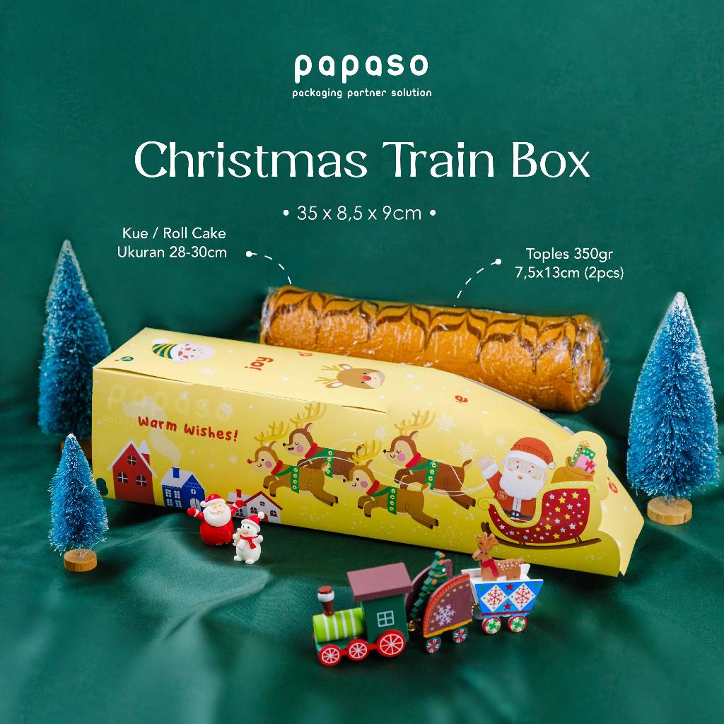 

Christmas Roll Cake Box Train Santa/ Hampers Box Natal Kereta Santa 35x8,5x9 cm