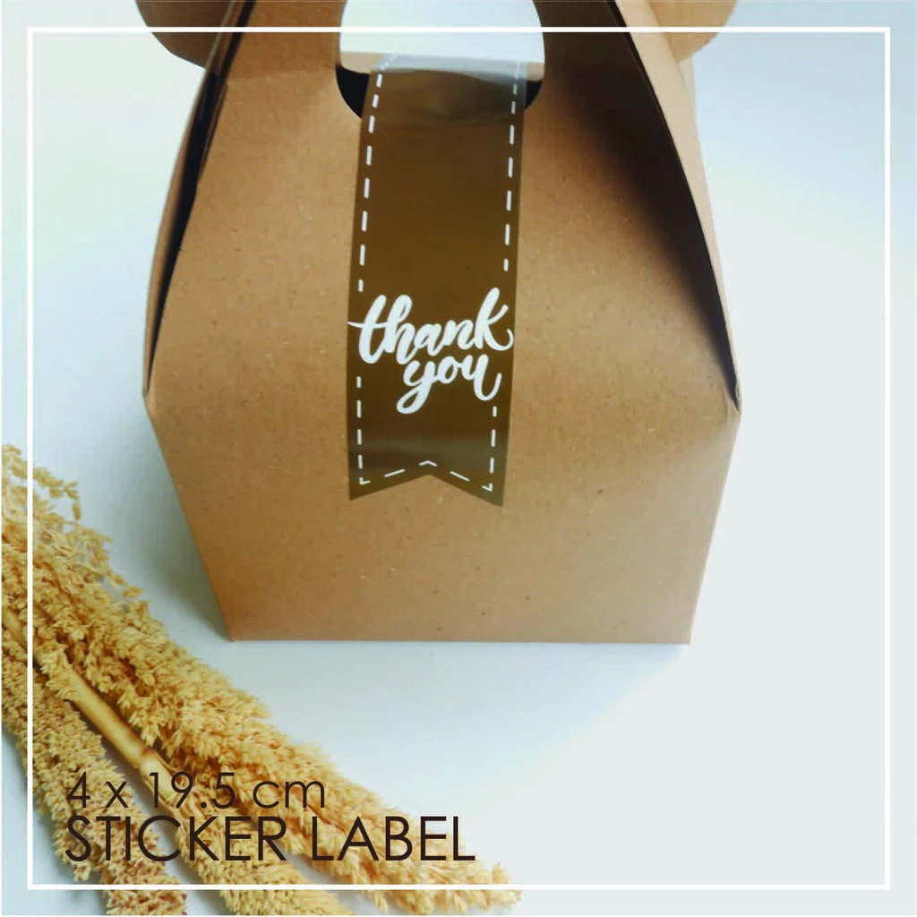 

stiker seal thankyou harha 10pcs ukuran 4x19.5cm warna coffe brown untuk gable box kue