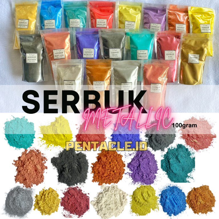 

Serbuk METALLIC PREMIUM 100gr 100 gr Halus Powder Serbuk Gliter Eceran Sablon Resin Pernak Pernik Bubuk Padat Padatan DIY Kerajinan Kesenian Art Prakarya Seni Perlengkapan Peralatan Craft Crafting Warna Warni Paint Painting Color Colorful Pentacle Malang