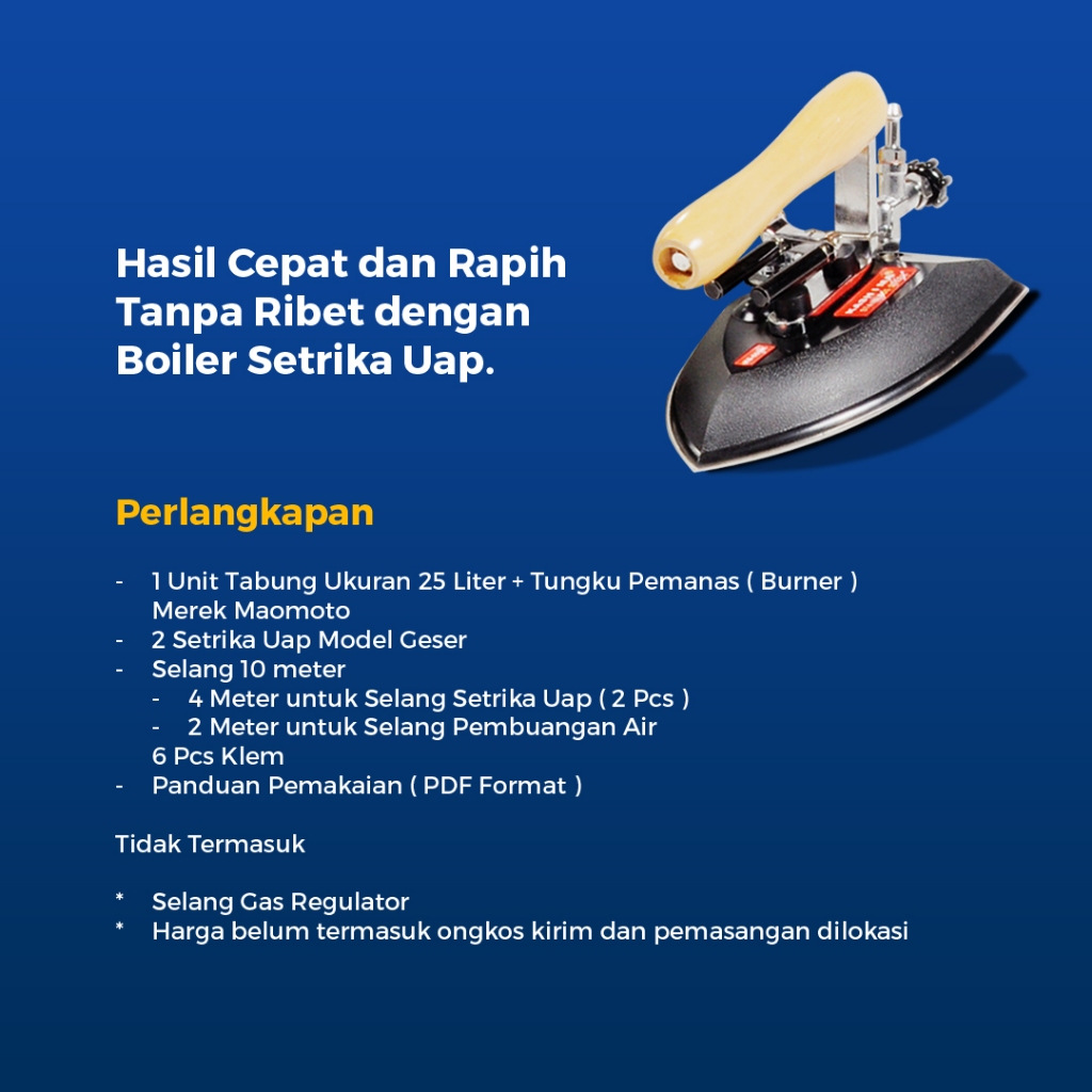 SETRIKA UAP FULL SET BOILER 25 Liter Merek MAOMOTO