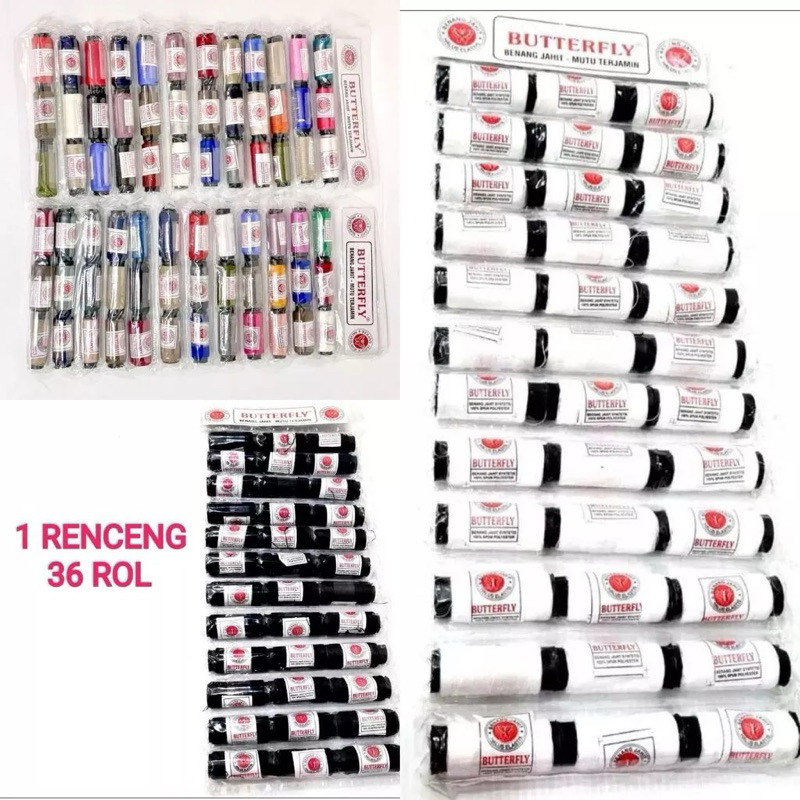 ( 1 RENCENG 36PCS ) BENANG JAHIT LEMBARAN ISI 36PCS / BENANG JAHIT WARNA WARNI / HITAM / PUTIH