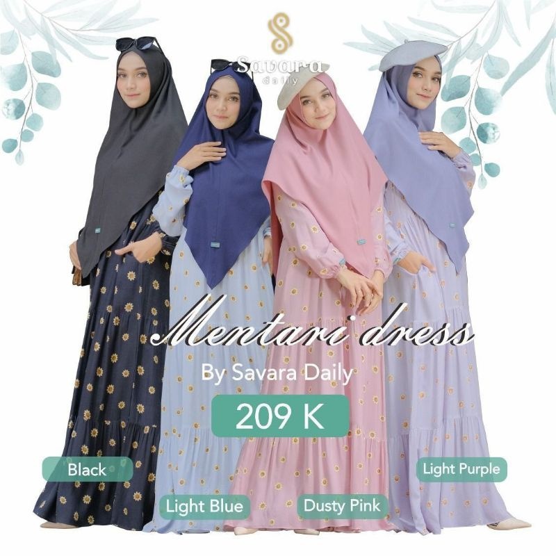 Dress Set Hijab Syari Piyama Perempuan Dewasa Daili Motif Bahan Katun Dingin Nyaaman || Mentari Dres