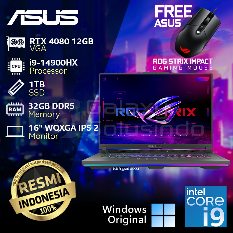 ASUS ROG STRIX G16 G614JZR-I948C6G-O RTX4080 12GB Intel Core i9-14900HX 1TB SSD 32GB RAM Gaming Note