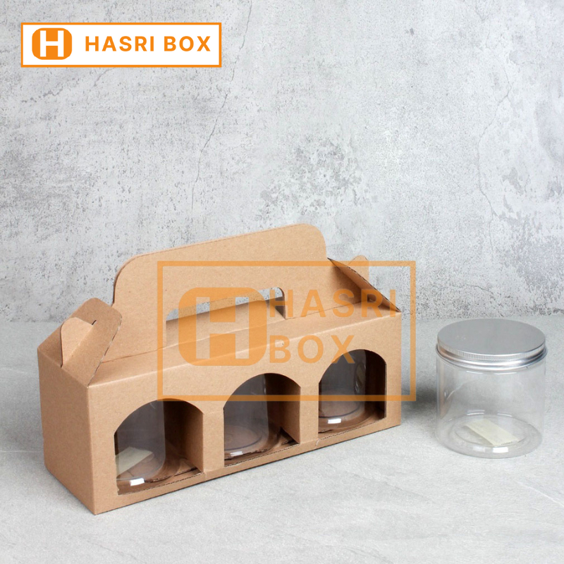 

( 10pcs ) Box Kardus Tenteng Dus Jinjing Toples Jar 600ml Isi 3 Kotak Kue Kering Packaging Hampers Parsel Hari Raya