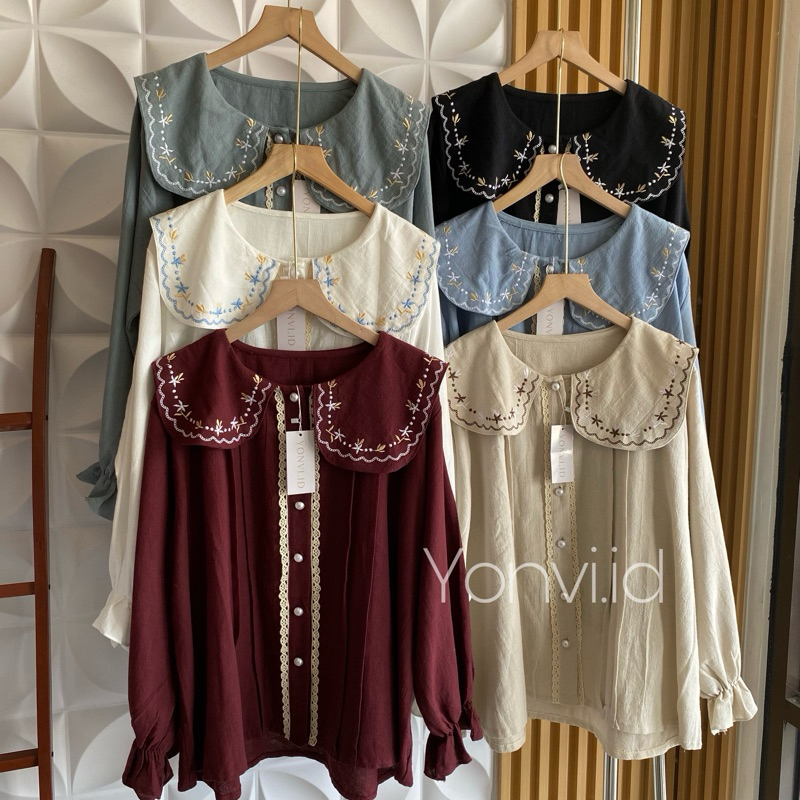 Sana Blouse - Atasan Bordir Linen Wanita - Yonvi.id