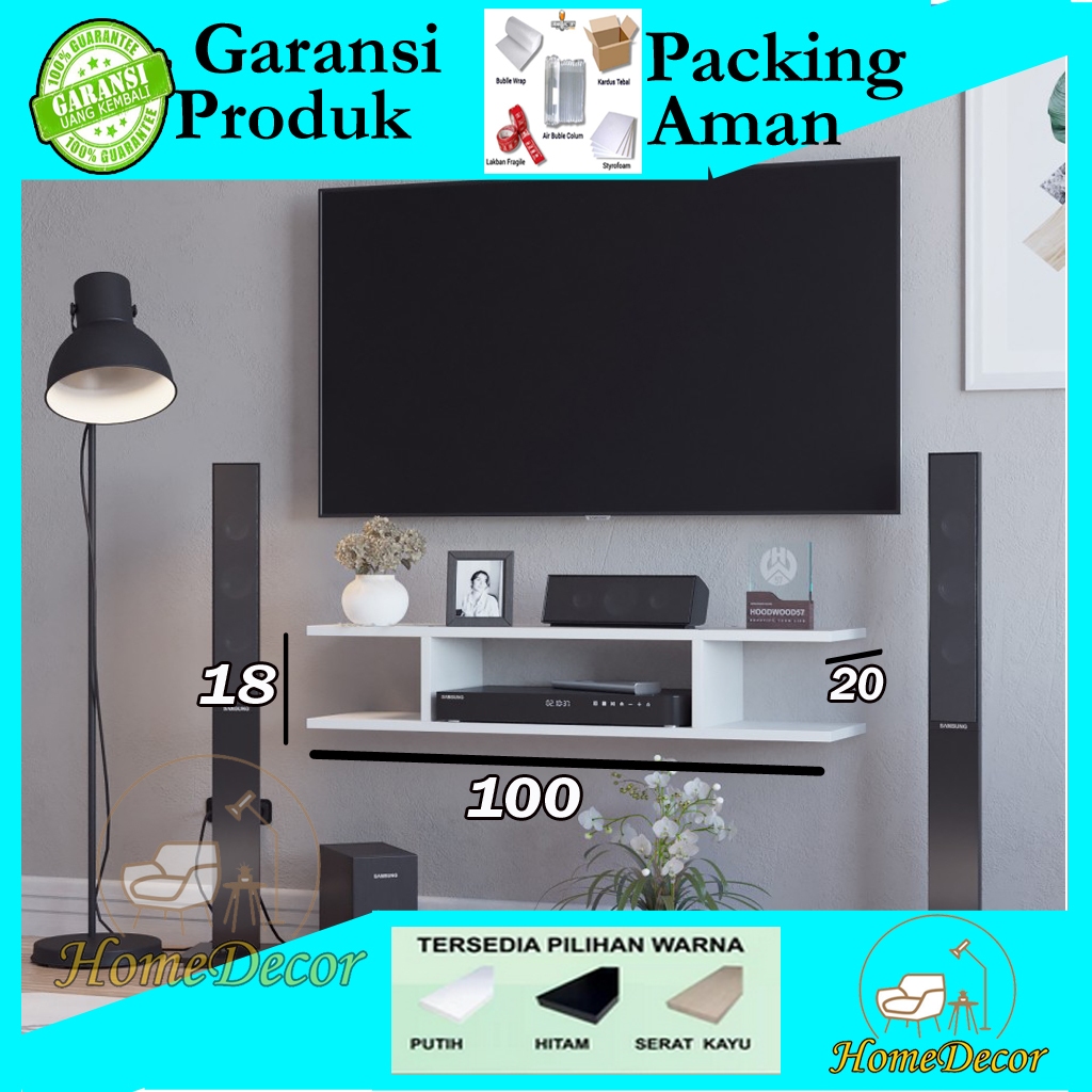 (P100xL20cm-TANPA BOR)Rak Tv Minimalis Rak Tv Dinding Serbaguna Rak Kayu Gantung rak kekinan Rak Tem