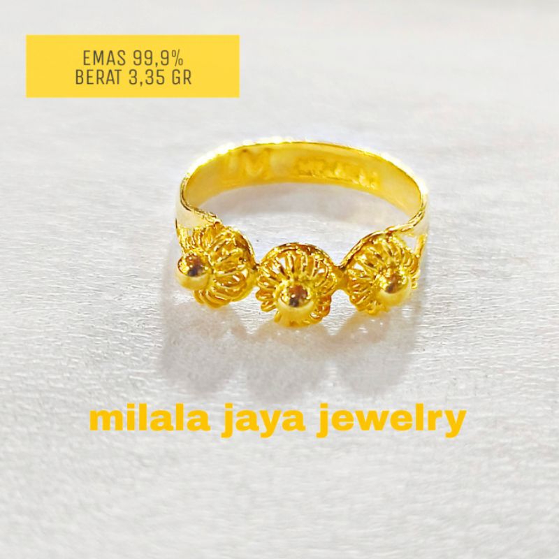 Emas 999 99,9% Emas Murni Cincin Model Bunga Tanjung Baris 3