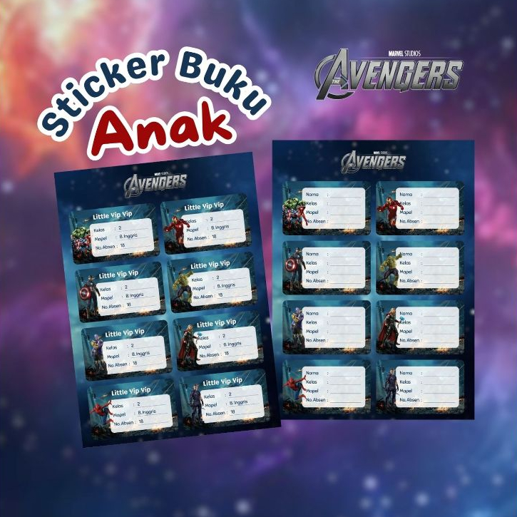 

Stiker / Label Buku Pelajaran Anak (Nama Kelas Mapel) Avengers