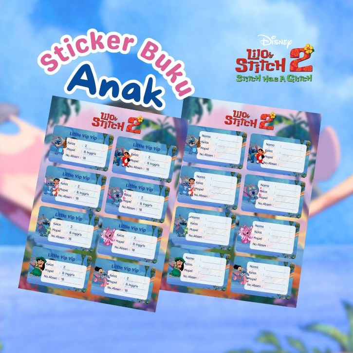 

Stiker / Label Buku Pelajaran Anak (Nama Kelas Mapel) Lilo & Stitch