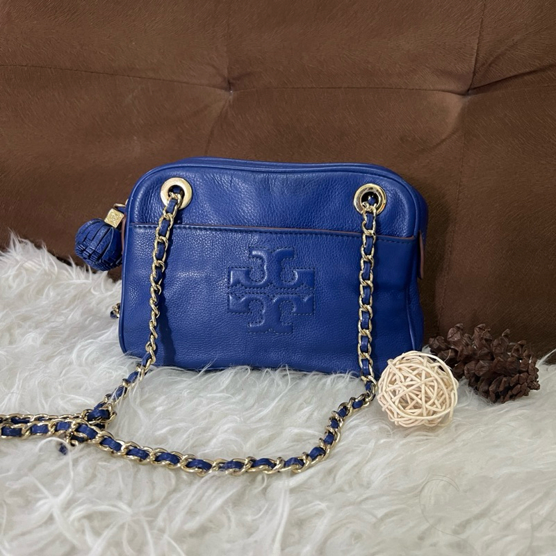 preloved tory burch the blue electric leather chain bag|tory burch original kulit asli|tas tb second