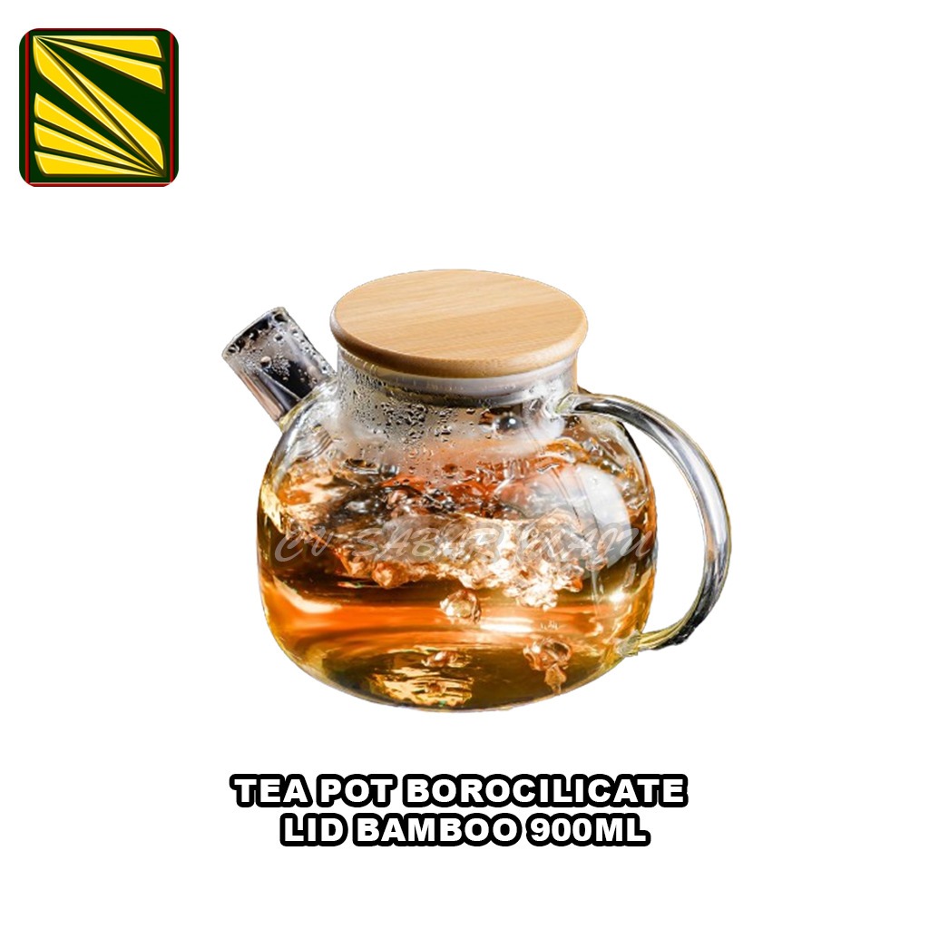 Teapot Teko Teh air panas kaca dengan tutup kayu anti panas High Borosilicate berkualitas teko kaca