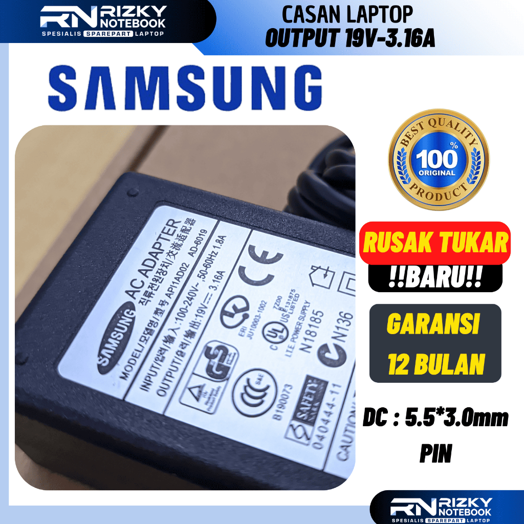 Zeeyae Adaptor Charger Laptop Samsung Np275E4V Np300E4X Np355V4X Np300E4V Np270E4V Original