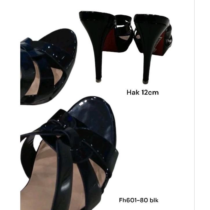 sandal heels tinggi 12cm warna hitam glosy
