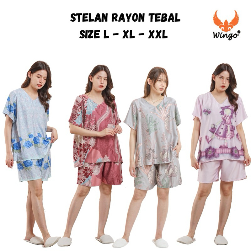[WINGO PREMIUM] BAJU TIDUR RAYON TEBAL WANITA CELANA PENDEK HP L XL XXL
