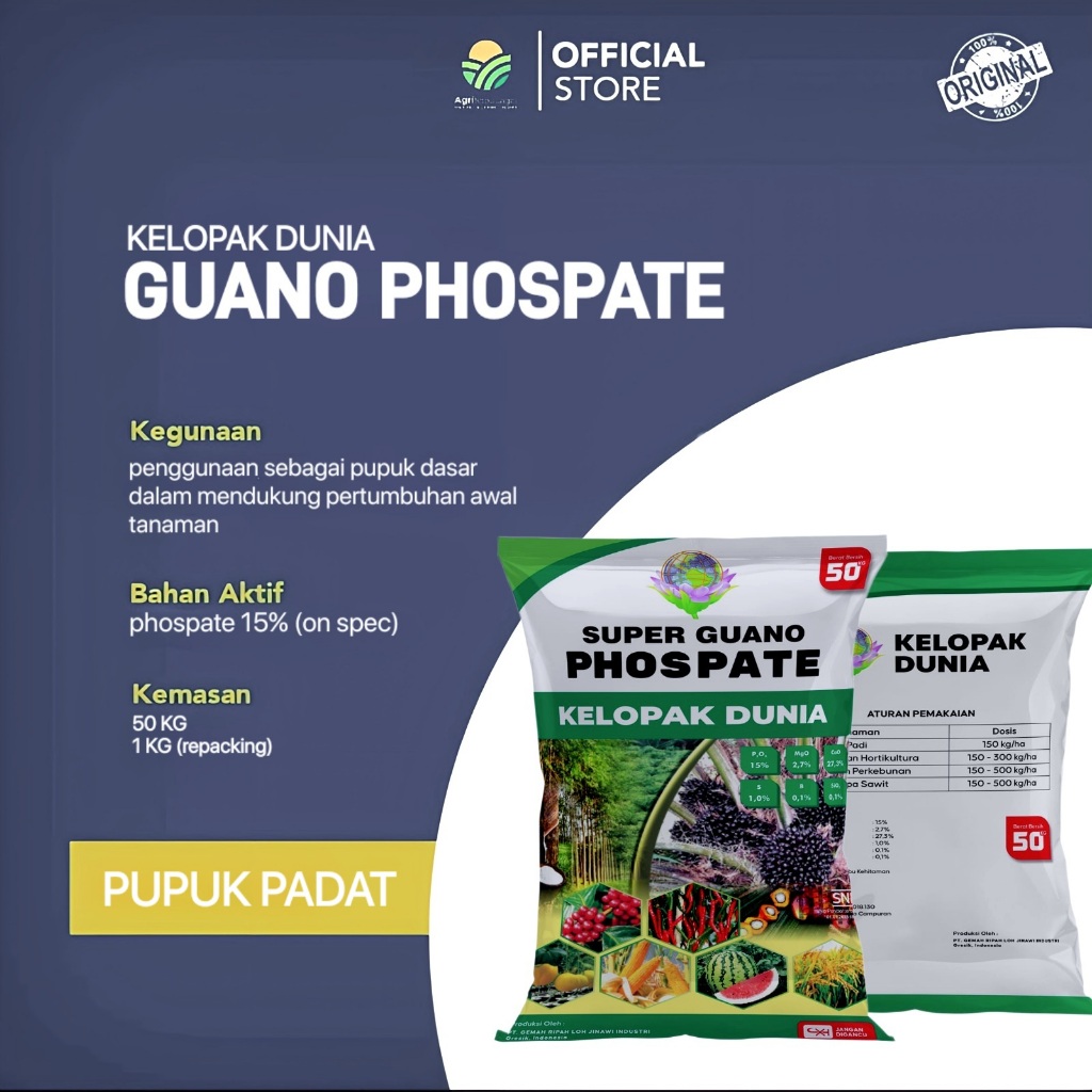 kelopak Dunia GUANO PHOSPATE /KSP Tawon / Fertiphos 50KG & 10KG (repacking)