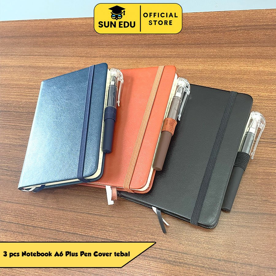 

Promo 3PCS Free Pulpen Buku Agenda Kulit A6 Selip Ballpoint Polos/ Notebook A6 100 Lembar Buku Tulis