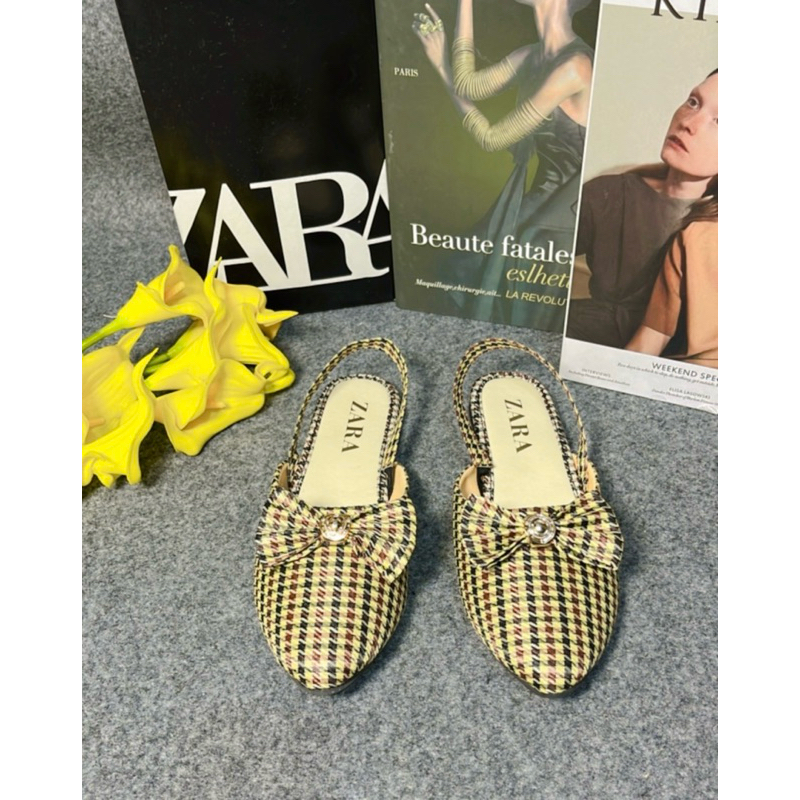 Sepatu Selop Wanita Zara Polkadot Kotak Kecil Sepatu Sandal Kekinian Trendy Kode SM19