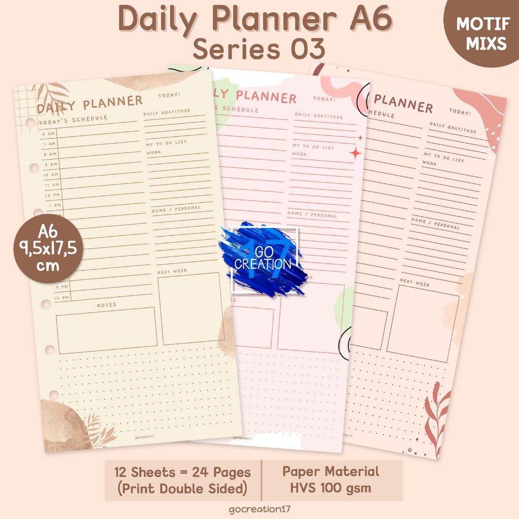 

Buku Planner Refill Kertas Binder Daily Planner Series 03 Motif Premium A6