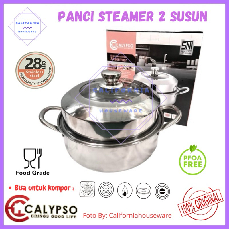 Panci Steamer Pot Stainless CALYPSO / Panci Steamer Stainless 28cm / Steamer Pot 28cm Susun 2 / Stea