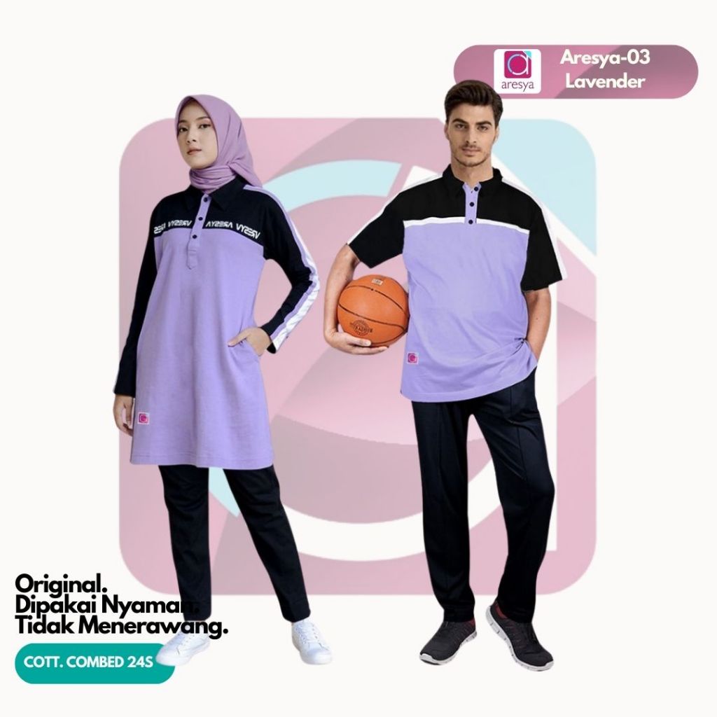 ARESYA - Setelan Baju Olahraga Couple Pria Wanita Muslim Aresya-03 Lavender