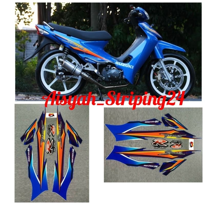 stiker striping suzuki smash 110R 2003 2004 Biru hitam