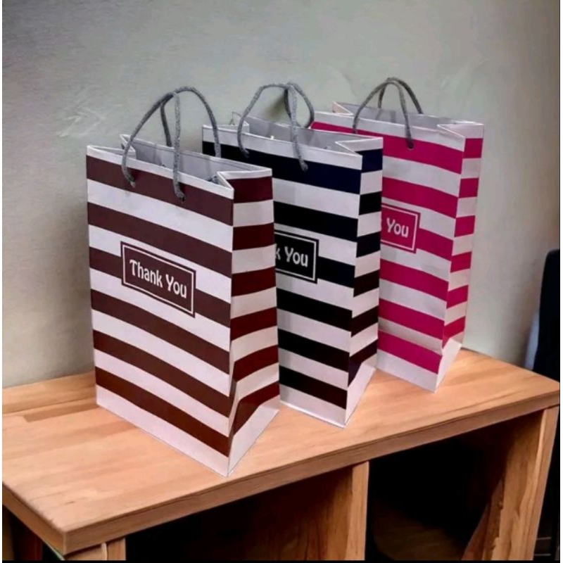 

paper bag thakyou motif garis strip salur ukuran 15x8x25
