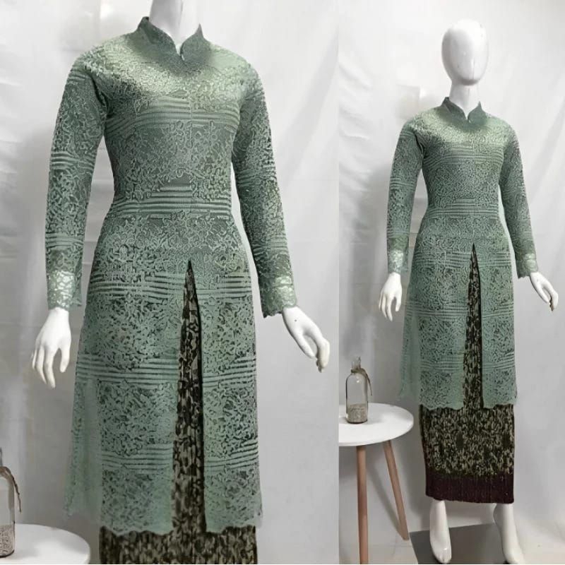 SETELAN KEBAYA TUNIK BROKAT MALIKA SANGHAI / BAJU KEBAYA MODERN / SET KEBAYA BUAT WISUDA KONDANGAN P