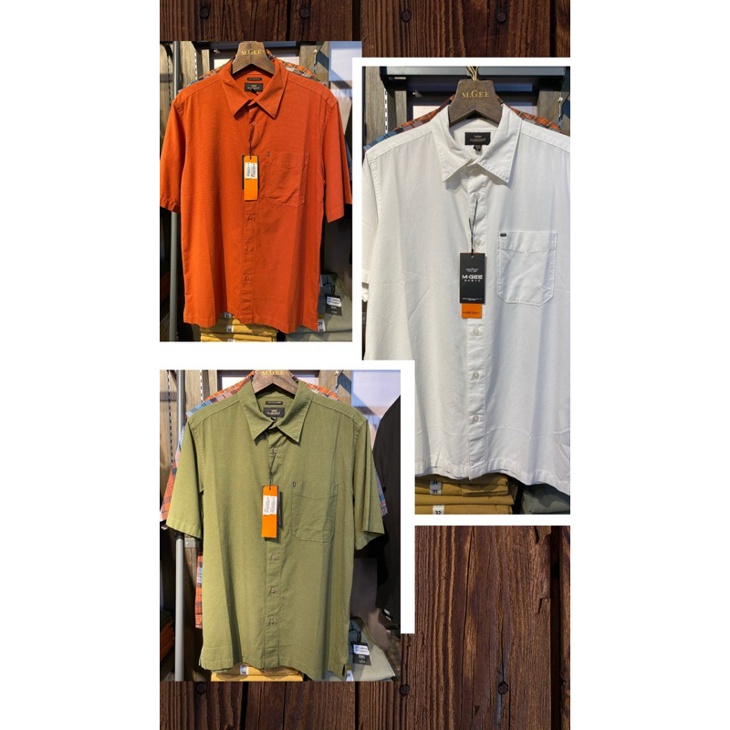 MGEE KEMEJA CASUAL PRIA LENGAN PENDEK MGEE ORIGINAL SPECTRUM WHITE ORANGE GREEN