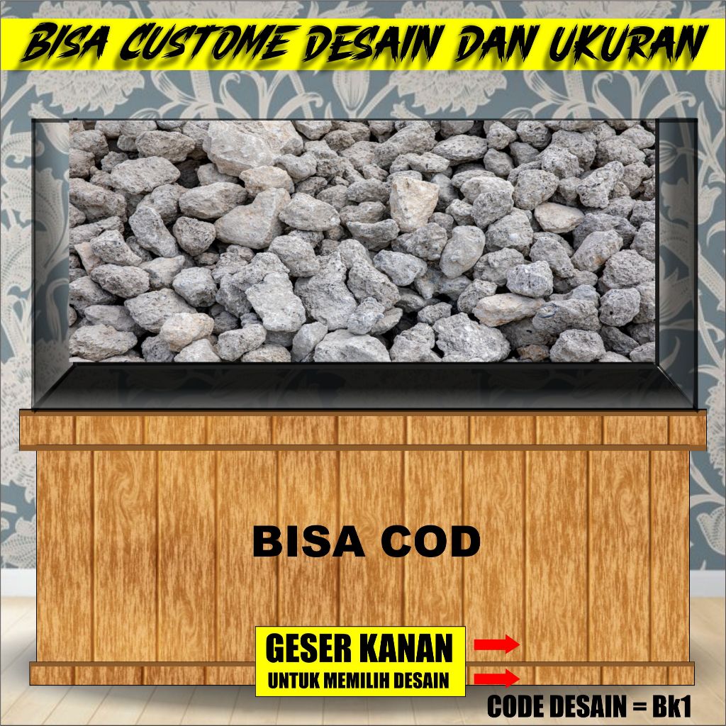 stiker background aquarium 3d timbul custome jumbo kaca akrilik besar full set rock batu bk