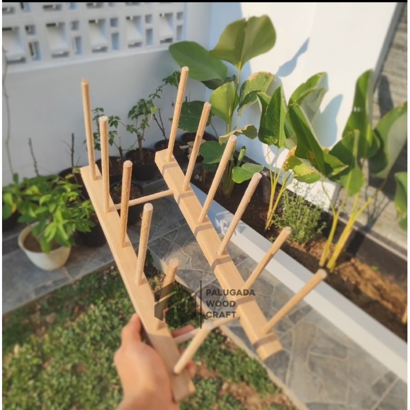 rak piring kayu aesthetic rak gelas kayu jati aestetik