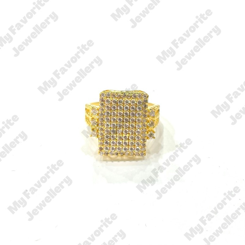 Cincin Persegi Panjang AD Uk15 Emas Asli Kadar 875