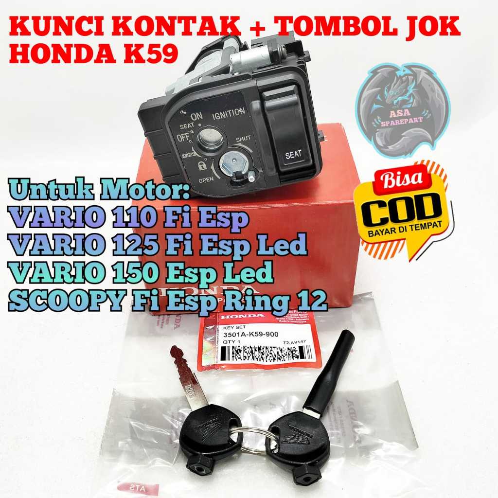 Kunci Kontak K59 + Tombol Jok Asli Original motor Honda Vario 125 Led New ESp ,  Vario 150 LED , Sco