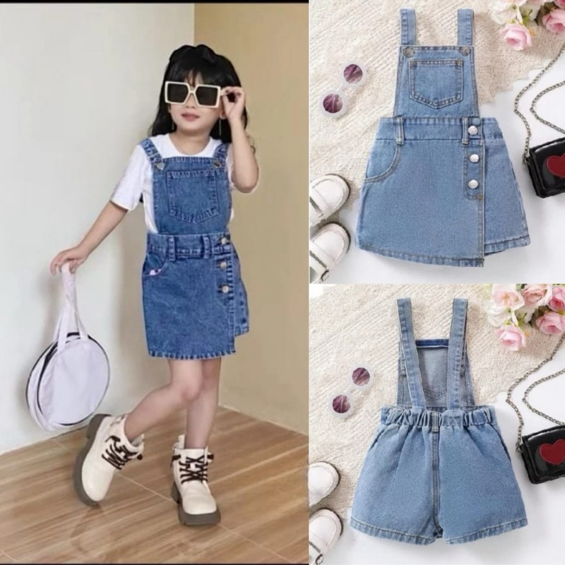 Overall Rok Pendek Jeans Anak Perempuan 1 - 7 Tahun - Jumpsuit Romper Denim Model Rok Celana Pendek